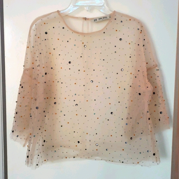 Like new, fine mesh, beaded, Zara blouse - Picture 1 of 3